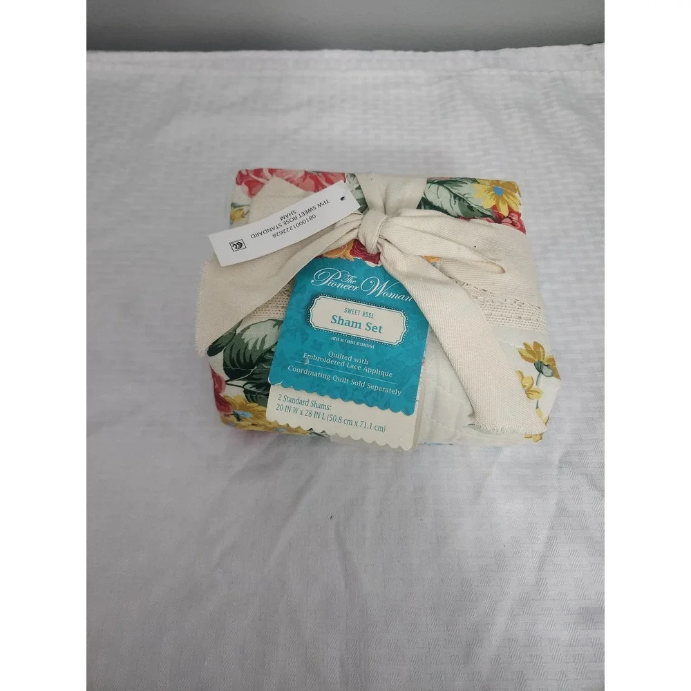 The Pioneer Woman Sweet Rose Standard Sham Set 2pc Quilted Embroidered Lace NEW
